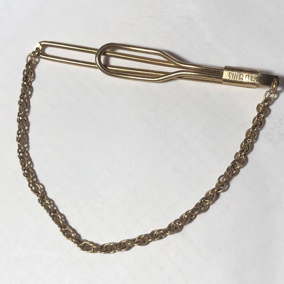 Vintage SWANK Tie Clasp With Chain Gold Tone - Picture 1 of 3